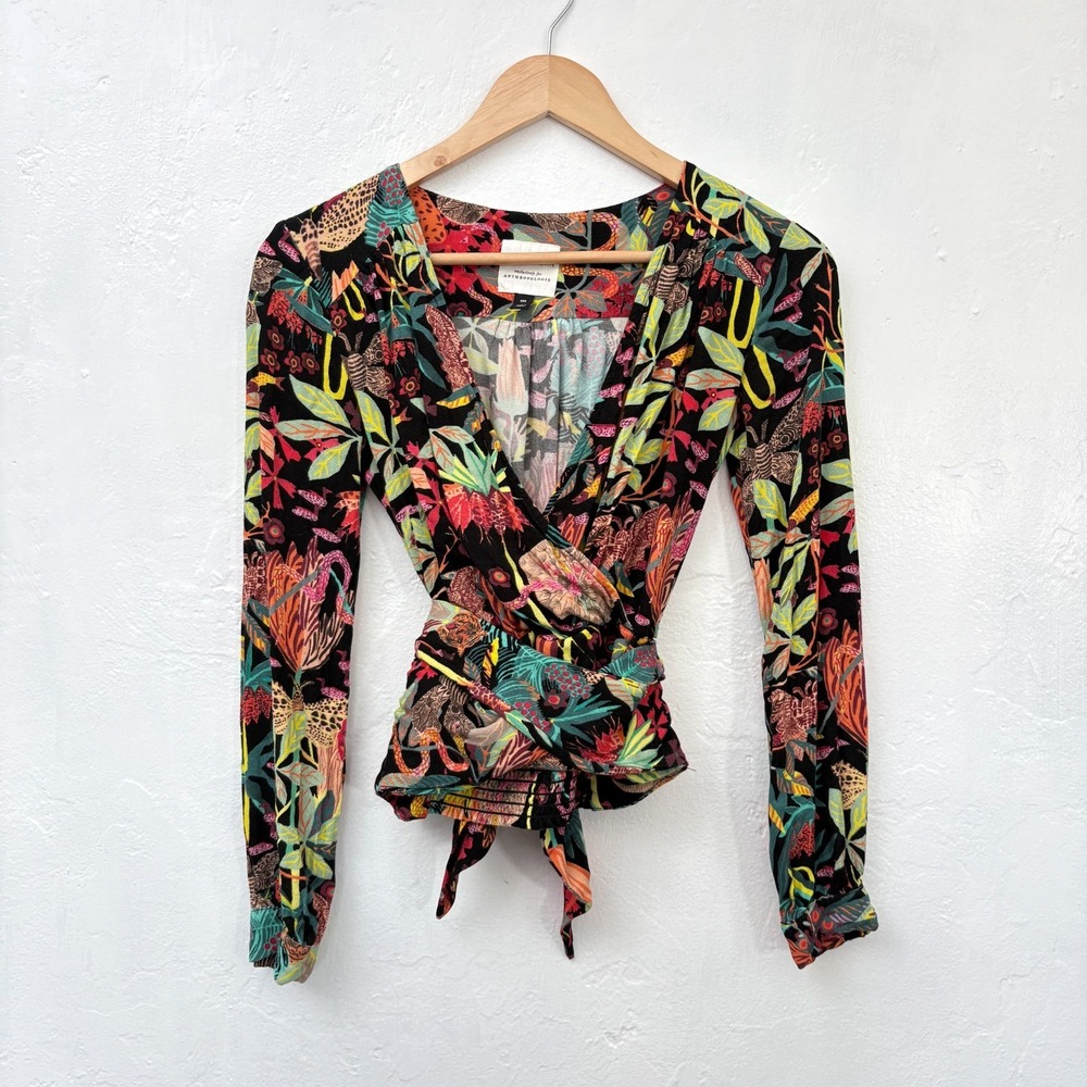 Anthropologie Michelle Morin Wrap Top Women Size 2XS Multicolor Floral